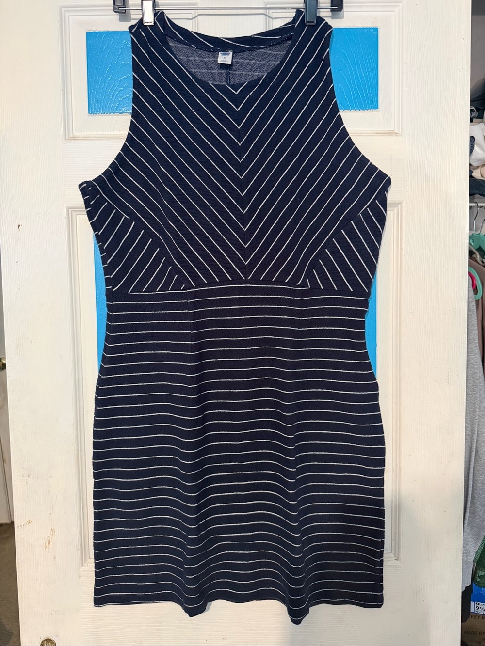 Old Navy Navy and White Striped Sleeveless Midi Dress